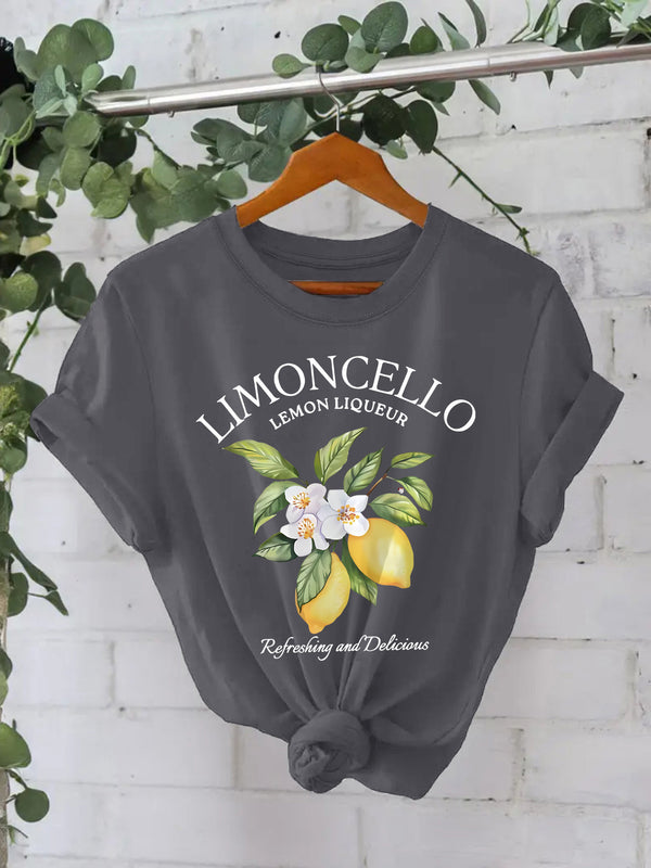 European And American Round Neck Lemon T-shirt For Women