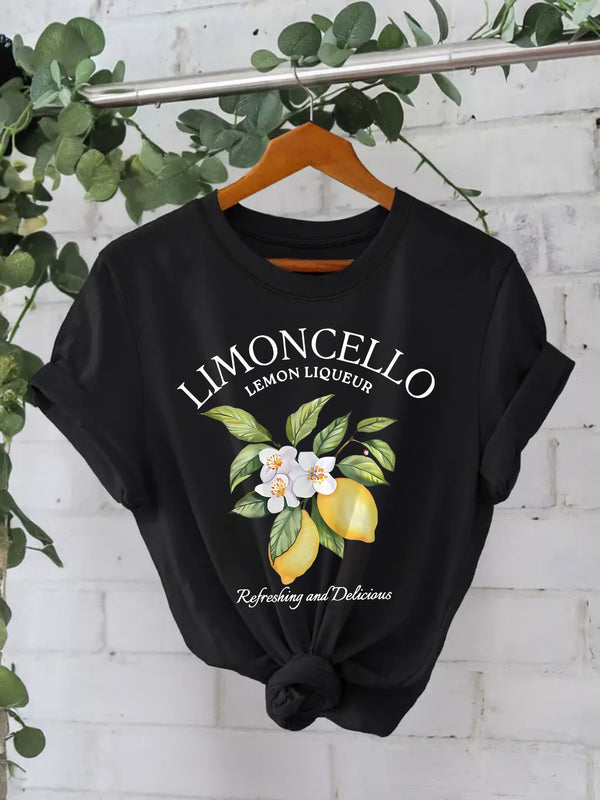 European And American Round Neck Lemon T-shirt For Women