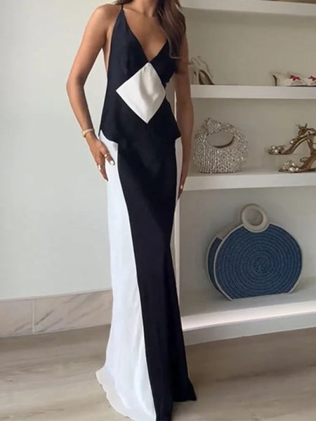 Black And White Contrast Color Sling Dress