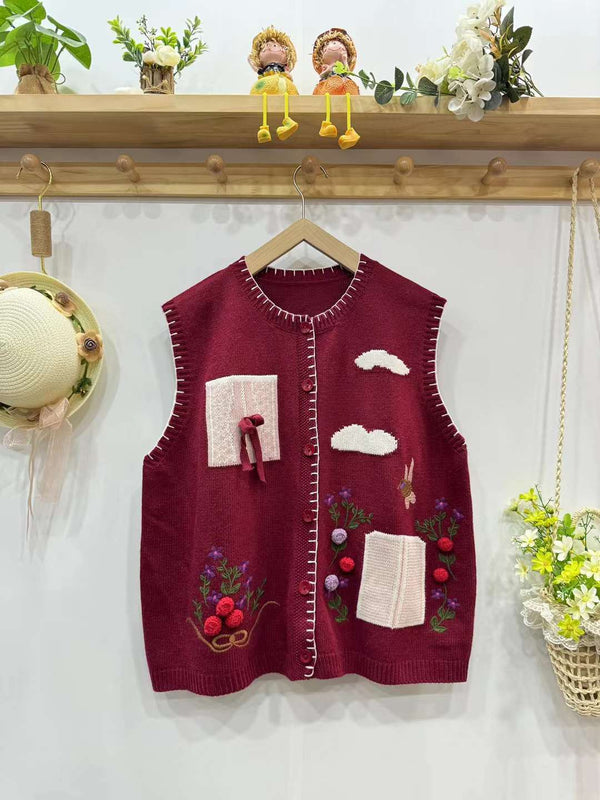 Embroidered Mori Style Mori Girl Retro Literary Cardigan Vest