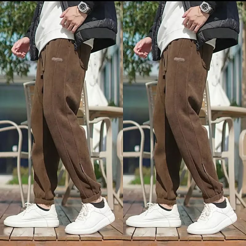 Men's Corduroy Casual Loose Straight Ankle-tied Trousers