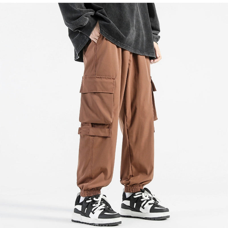 Rope Workwear With Pocket Loose Wide Leg Ankle Banded Pants