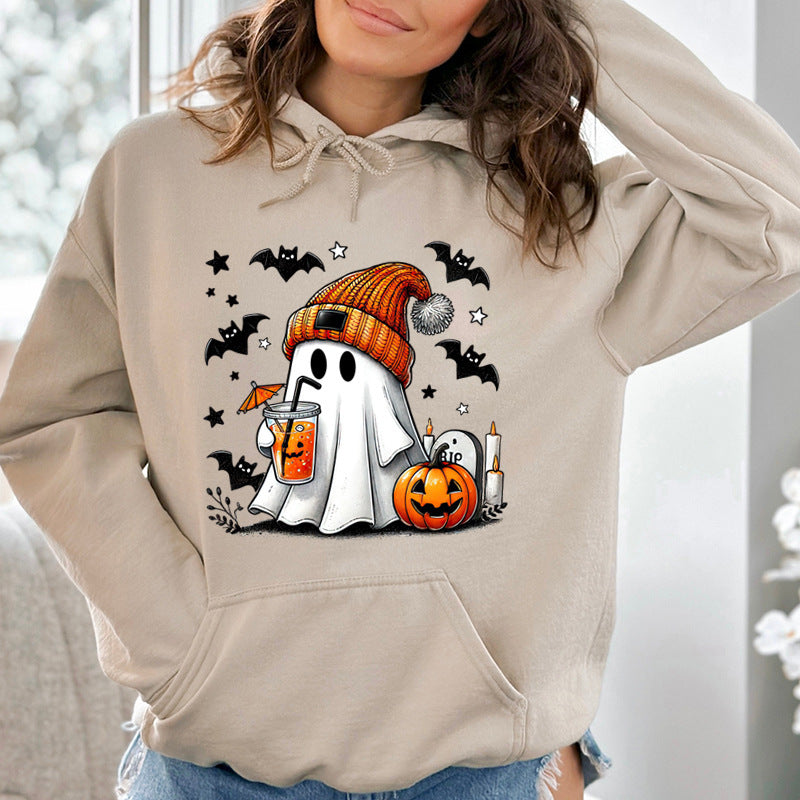 Halloween Ghost Pumpkin Bat Hoodies For Women Fashion Hooded