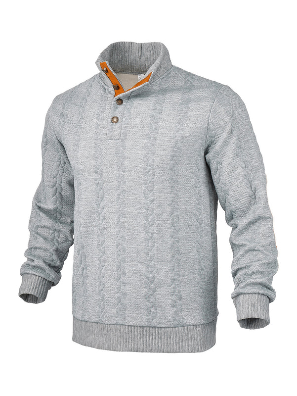 Men's Jacquard Sweater Affixed Cloth Embroidered Lapel