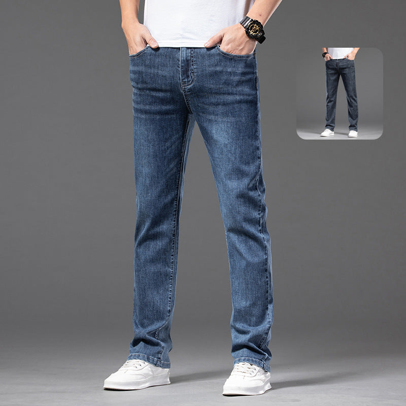 Men's Casual Half Elastic Waist Stretch Denim Trousers