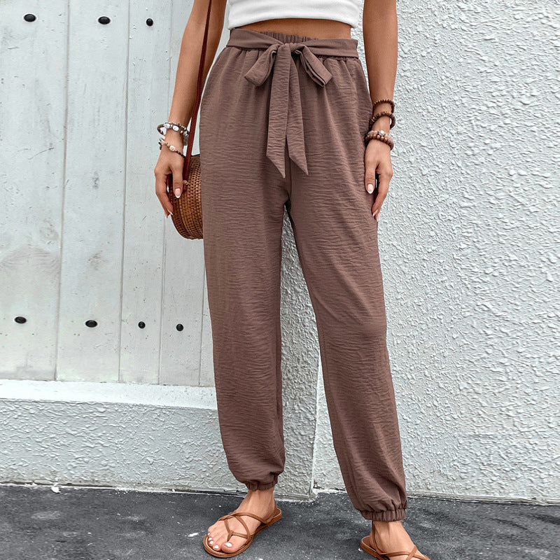 Lace-up Trousers European And American High Waist Casual Jogger Pants