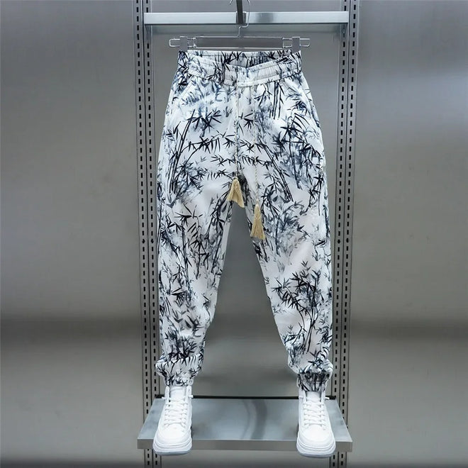 Men's Summer Loose Floral Casual Ice Silk Harem Pants