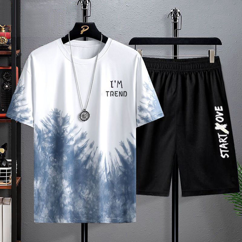 Men's Short-sleeved T-shirt Summer Ice Silk Quick-drying Loose Sports And Leisure Suit Fashion Brand Wear A Entire Outfit