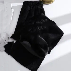 Autumn-winter Fleece Wide-leg Pants Women's Fleece Thickened Draping High Waist