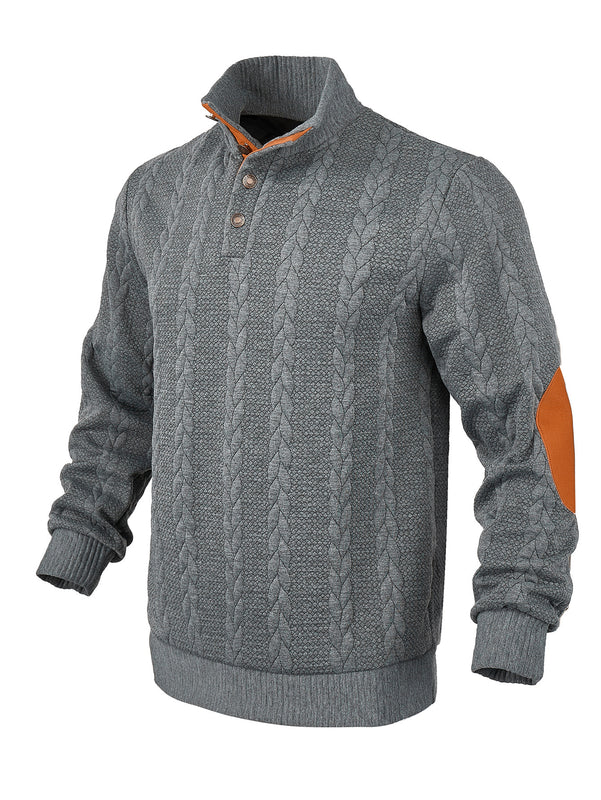 Men's Jacquard Sweater Affixed Cloth Embroidered Lapel