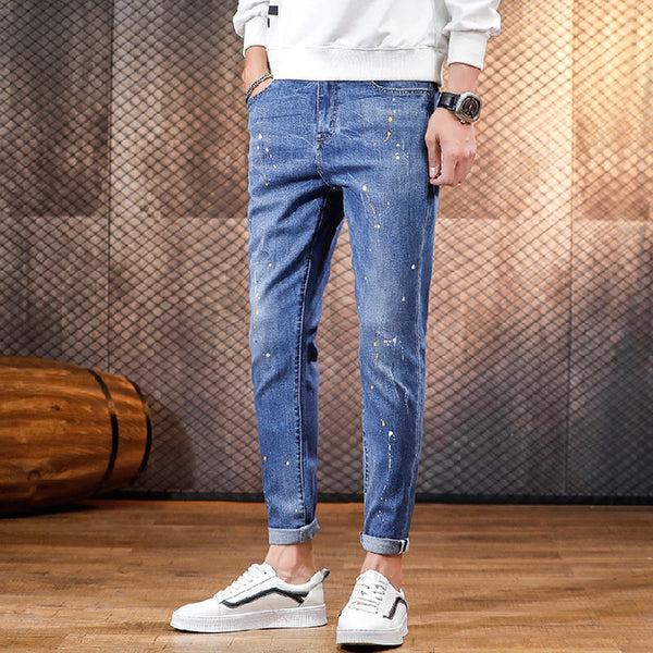 Men's Autumn Thin Wear-Resistant Elastic Slim Fit Small Leg Jeans