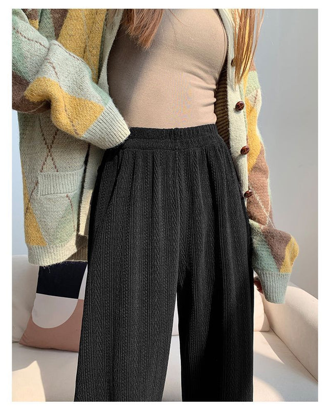 Autumn-winter Fleece Wide-leg Pants Women's Fleece Thickened Draping High Waist