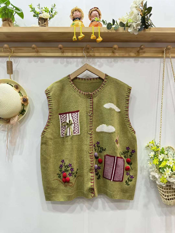 Embroidered Mori Style Mori Girl Retro Literary Cardigan Vest