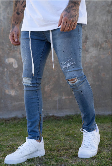 Hip Hop Painted Stilettos Ripped Skinny Jeanser)