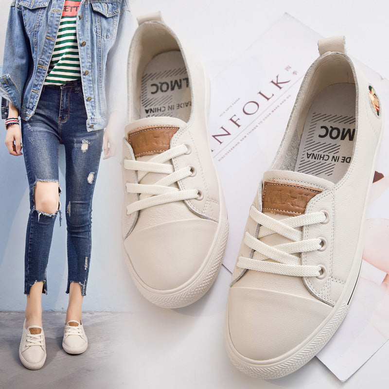 2021 early autumn new Korean fashion leisure shoes leather strap all-match Asakuchi white shoes