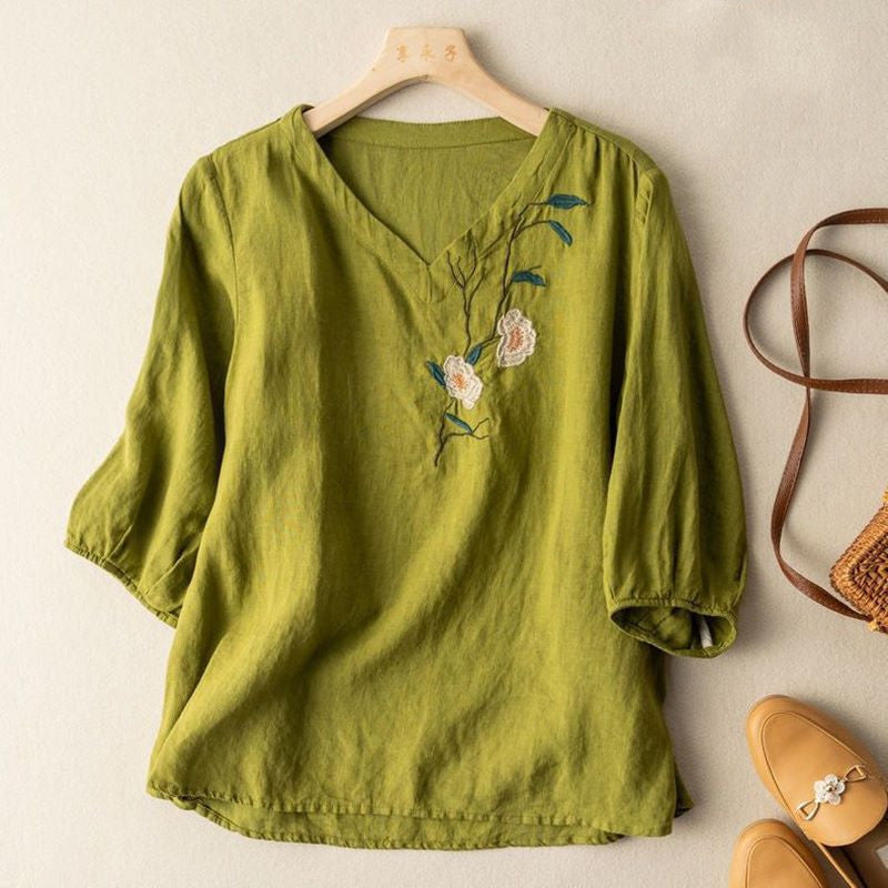 Embroidered Embroidered Loose Art Retro T-Shirt