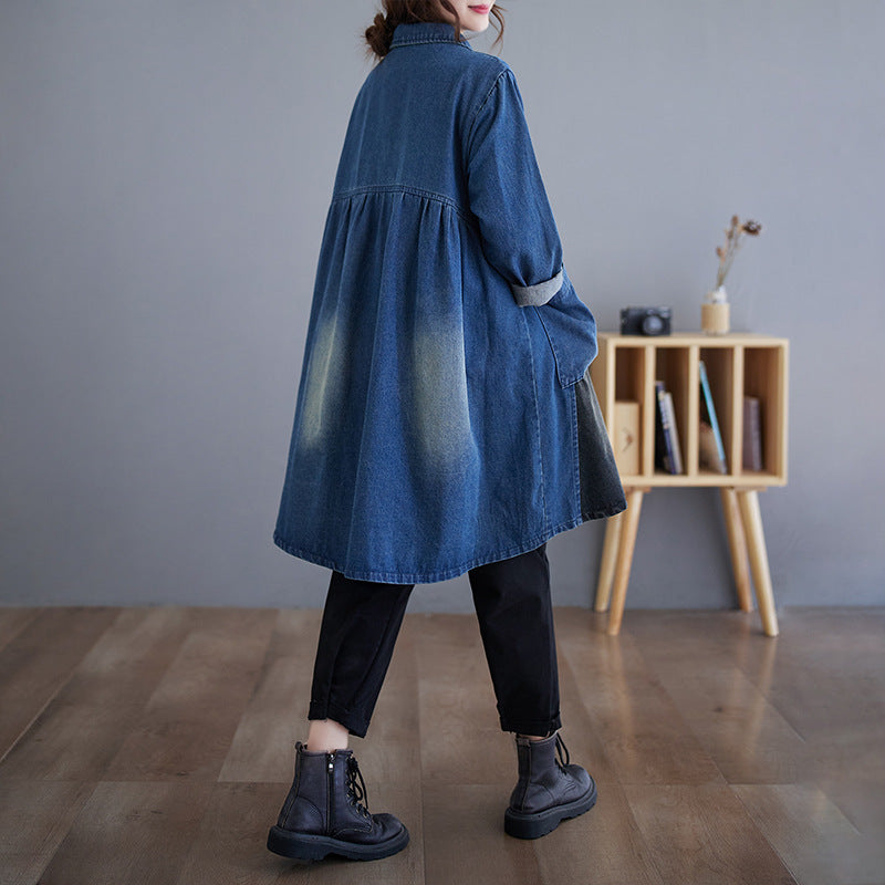 Autumn Japanese New Retro Wash Plus Size Denim Coat