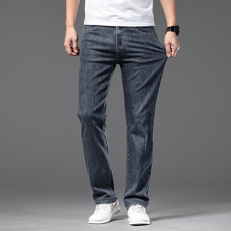 Men's Casual Half Elastic Waist Stretch Denim Trousers