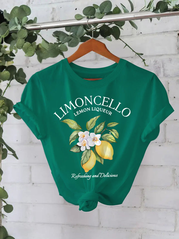 European And American Round Neck Lemon T-shirt For Women