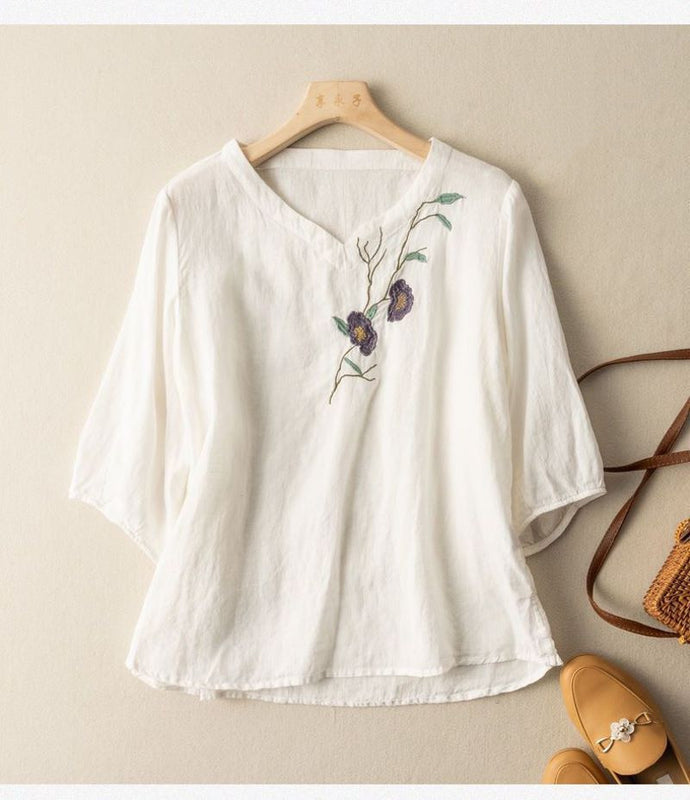 Embroidered Embroidered Loose Art Retro T-Shirt