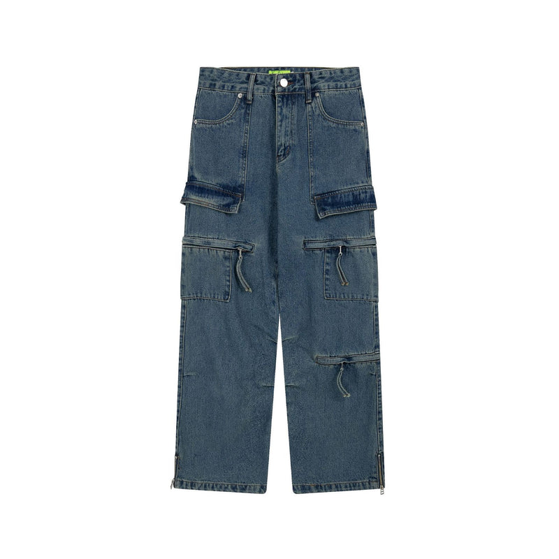 Cargo Pocket Straight-leg Denim Trousers