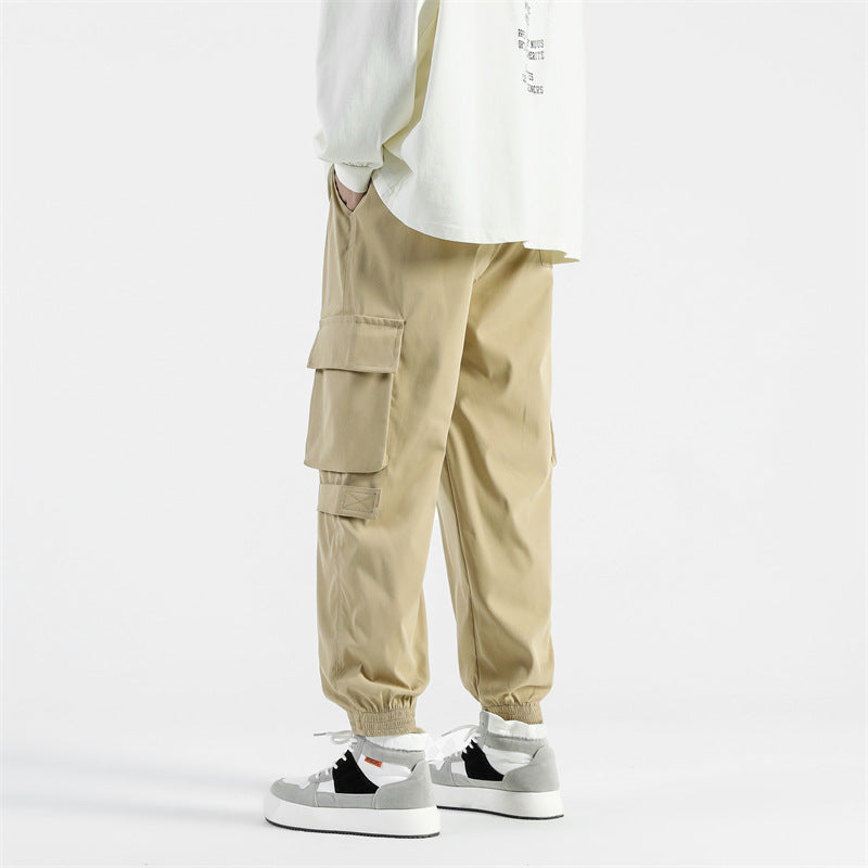 Rope Workwear With Pocket Loose Wide Leg Ankle Banded Pants