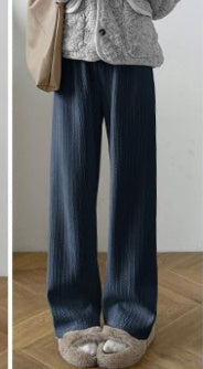 Autumn-winter Fleece Wide-leg Pants Women's Fleece Thickened Draping High Waist