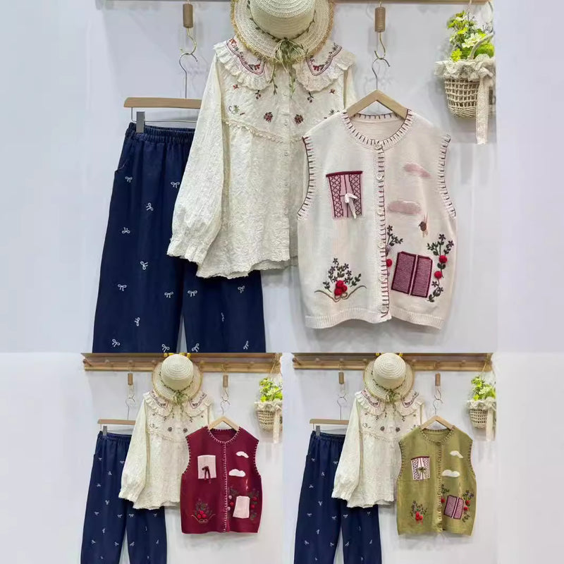 Embroidered Mori Style Mori Girl Retro Literary Cardigan Vest