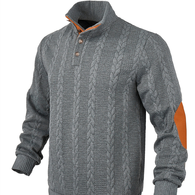 Men's Jacquard Sweater Affixed Cloth Embroidered Lapel