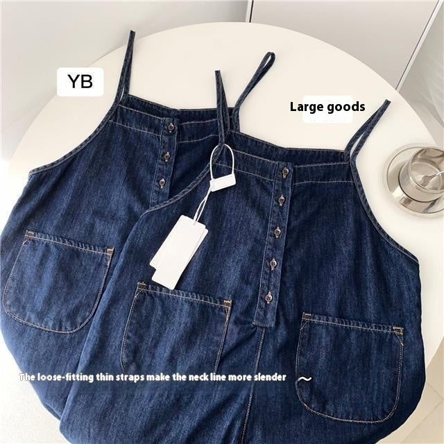 High Waist Slimming Denim Suspender Pants For Women