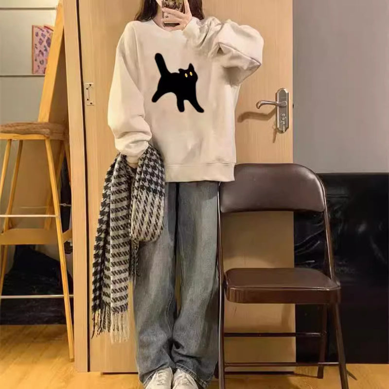 American Retro Oversize Round Neck Sweater For Women