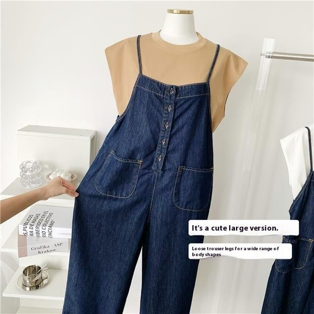 High Waist Slimming Denim Suspender Pants For Women