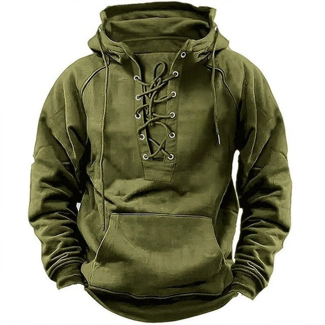 Men's Outdoor Retro Lace-up Hooded Long-sleeved T-shirt Casual Top