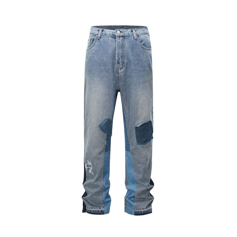 Bootleg Pants Type Gd Wind Split Stitching Patch Denim