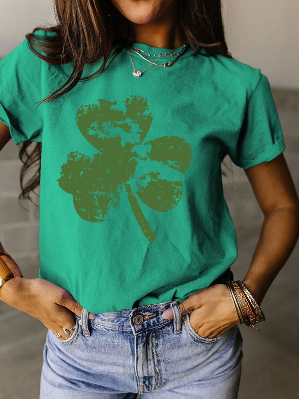 Fragment Clover Simple Short Sleeve Round Neck Women