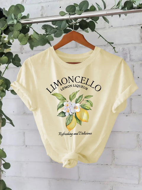 European And American Round Neck Lemon T-shirt For Women