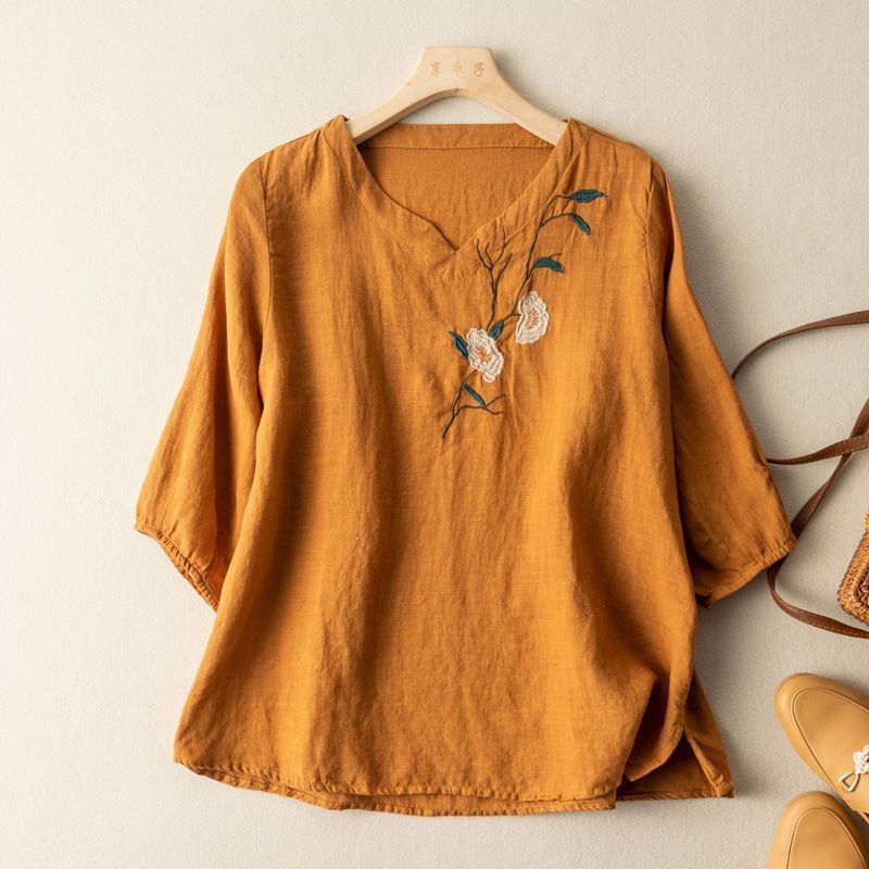 Embroidered Embroidered Loose Art Retro T-Shirt