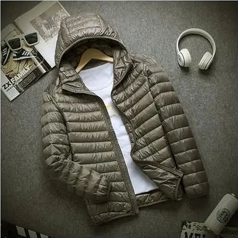 Men's Stand Collar Hooded Short Ultra-thin Down Jacket