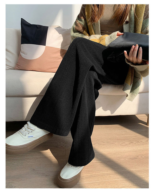 Autumn-winter Fleece Wide-leg Pants Women's Fleece Thickened Draping High Waist