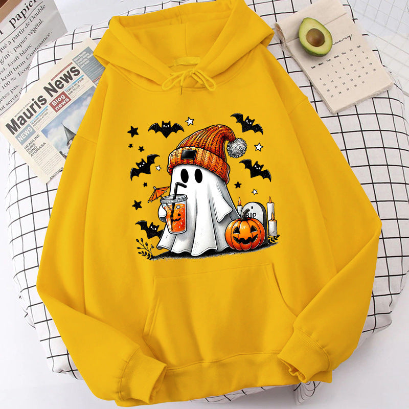 Halloween Ghost Pumpkin Bat Hoodies For Women Fashion Hooded