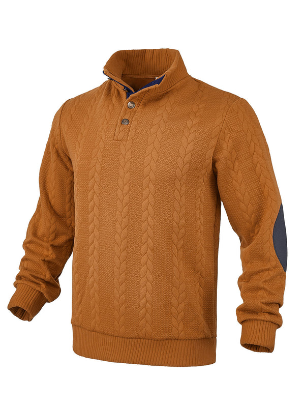 Men's Jacquard Sweater Affixed Cloth Embroidered Lapel