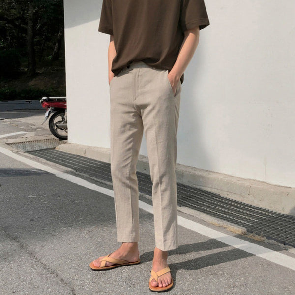 Men's Summer Korean Style Loose Trend Cotton Linen Versatile Ninth Straight Small Suit Pants