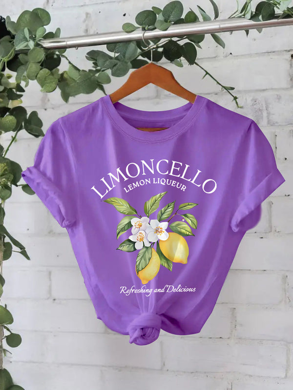 European And American Round Neck Lemon T-shirt For Women