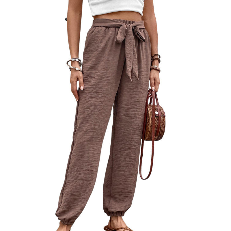 Lace-up Trousers European And American High Waist Casual Jogger Pants