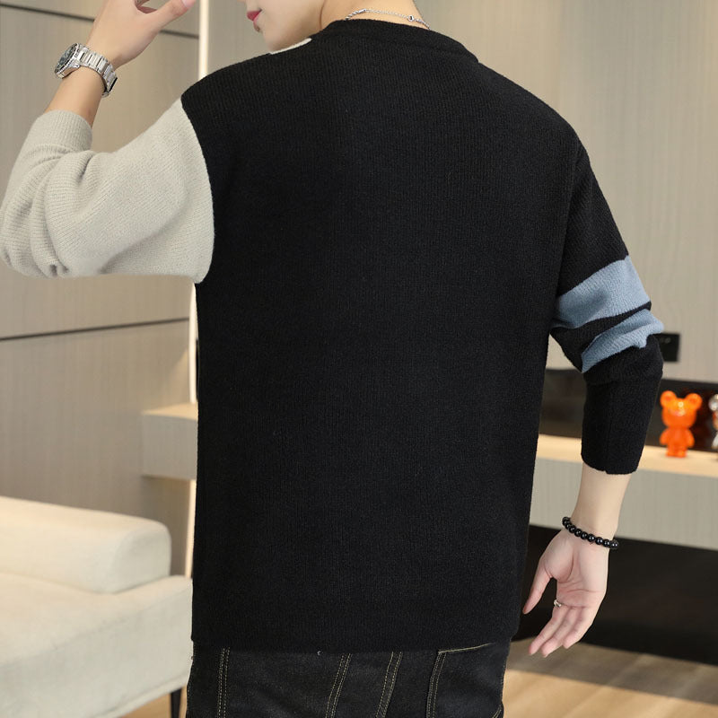 Color-block Crew Neck Warm Sweater Men