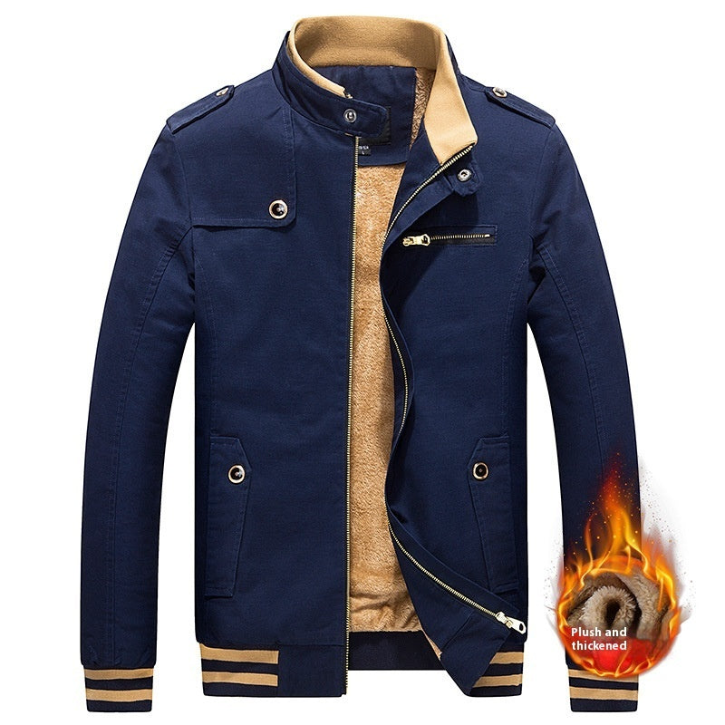 Men's Slim Fit Casual Stand Collar Fleece Padded Jacket