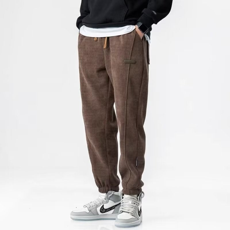 Men's Corduroy Casual Loose Straight Ankle-tied Trousers