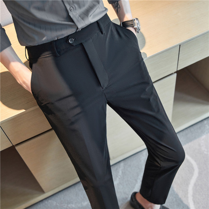 Men's Business Casual Pants Made Of Nylon Fabric Ice Silk Stretch Fine Grain