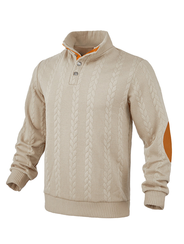 Men's Jacquard Sweater Affixed Cloth Embroidered Lapel