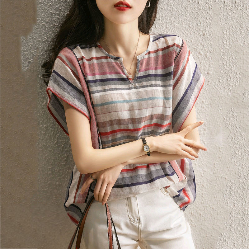 New Striped Shirt Women's Short Sleeve Loose